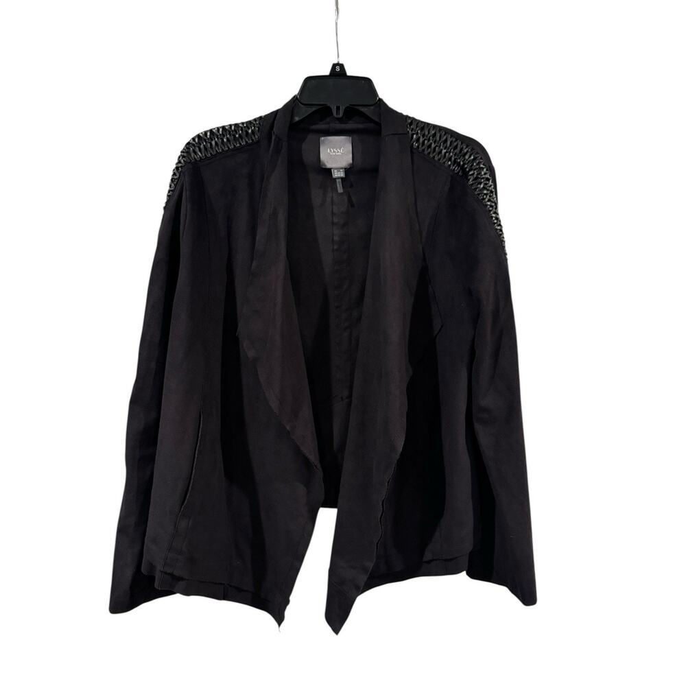 Lysse Inga Faux Suede Jacket Women’s XL Black Moto Draped Open Blazer